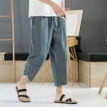 Buddha Stones Summer Men's Solid Color 7-8 Length Drawstring Pants With Pockets
