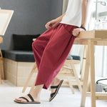 Buddha Stones Summer Men's Solid Color 7-8 Length Drawstring Pants With Pockets