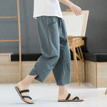 Buddha Stones Summer Men's Solid Color 7-8 Length Drawstring Pants With Pockets