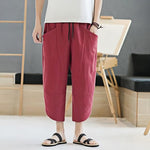 Buddha Stones Summer Men's Solid Color 7-8 Length Drawstring Pants With Pockets