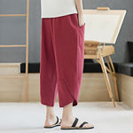 Buddha Stones Summer Men's Solid Color 7-8 Length Drawstring Pants With Pockets