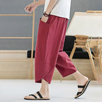 Buddha Stones Summer Men's Solid Color 7-8 Length Drawstring Pants With Pockets