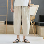 Buddha Stones Summer Men's Solid Color 7-8 Length Drawstring Pants With Pockets
