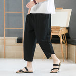 Buddha Stones Summer Men's Solid Color 7-8 Length Drawstring Pants With Pockets