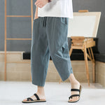 Buddha Stones Summer Men's Solid Color 7-8 Length Drawstring Pants With Pockets