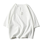 Buddha Stones 2Pcs Plain Notched Collar T-Shirt Wide Leg Shorts With Pockets Men's Meditation Cloth Set