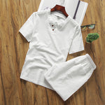 Buddha Stones Casual 2Pcs Plain Sleeve T-Shirt Shorts With Pockets Men's Meditation Cloth Set