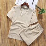 Buddha Stones Casual 2Pcs Plain Sleeve T-Shirt Shorts With Pockets Men's Meditation Cloth Set