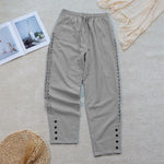 Buddha Stones Summer Plain Color Splicing Design Cotton Linen Women's Pants With Pockets
