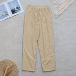 Buddha Stones Summer Plain Color Splicing Design Cotton Linen Women's Pants With Pockets