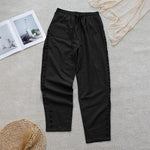 Buddha Stones Summer Plain Color Splicing Design Cotton Linen Women's Pants With Pockets