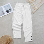 Buddha Stones Summer Plain Color Splicing Design Cotton Linen Women's Pants With Pockets