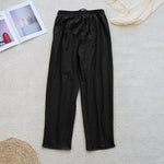 Buddha Stones Summer Plain Patchwork Design Drawstring Cotton Linen Women's Pants With Pockets