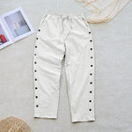 Buddha Stones Summer Plain Patchwork Design Drawstring Cotton Linen Women's Pants With Pockets