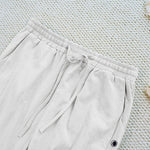 Buddha Stones Summer Plain Patchwork Design Drawstring Cotton Linen Women's Pants With Pockets