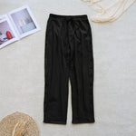 Buddha Stones Summer Plain Patchwork Design Drawstring Cotton Linen Women's Pants With Pockets
