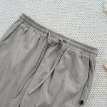 Buddha Stones Summer Plain Patchwork Design Drawstring Cotton Linen Women's Pants With Pockets