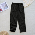 Buddha Stones Summer Plain Patchwork Design Drawstring Cotton Linen Women's Pants With Pockets