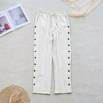 Buddha Stones Summer Plain Patchwork Design Drawstring Cotton Linen Women's Pants With Pockets