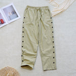 Buddha Stones Summer Plain Patchwork Design Drawstring Cotton Linen Women's Pants With Pockets