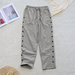 Buddha Stones Summer Plain Patchwork Design Drawstring Cotton Linen Women's Pants With Pockets