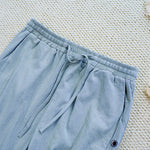 Buddha Stones Summer Plain Patchwork Design Drawstring Cotton Linen Women's Pants With Pockets