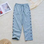 Buddha Stones Summer Plain Patchwork Design Drawstring Cotton Linen Women's Pants With Pockets