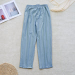 Buddha Stones Summer Plain Patchwork Design Drawstring Cotton Linen Women's Pants With Pockets