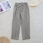 Buddha Stones Summer Plain Patchwork Design Drawstring Cotton Linen Women's Pants With Pockets