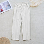 Buddha Stones Summer Plain Patchwork Design Drawstring Cotton Linen Women's Pants With Pockets