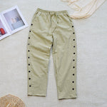 Buddha Stones Summer Plain Patchwork Design Drawstring Cotton Linen Women's Pants With Pockets