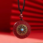 Buddha Stones Natural Cinnabar Om Mani Padme Hum Rotatable Scripture Yin Yang Pattern Blessing Necklace String Pendant
