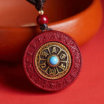 Buddha Stones Natural Cinnabar Om Mani Padme Hum Rotatable Scripture Yin Yang Pattern Blessing Necklace String Pendant