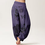 Buddha Stones Cotton Butterfly Flowers Pattern Women's Elastic Waist Harem Pants