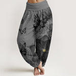 Buddha Stones Cotton Butterfly Flowers Pattern Women's Elastic Waist Harem Pants