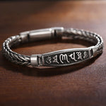 Buddha Stones Tibetan Copper Weave Om Mani Padme Hum Relief Vajra Peace Metal Bracelet