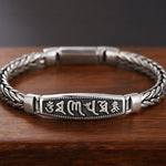 Buddha Stones Tibetan Copper Weave Om Mani Padme Hum Relief Vajra Peace Metal Bracelet