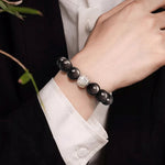 Buddha Stones Natural Silver Sheen Obsidian Om Mani Padme Hum Protection Bracelet
