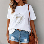 Buddha Stones Golden Lotus Flower Design Tee T-shirt