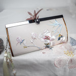 Buddha Stones Magnolia Flower Double-sided Embroidery Large Capacity Cash Holder Wallet Shopping Purse