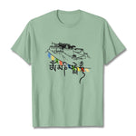 Buddha Stones Potala Palace Om Mani Padme Hum Prayer Flags Cotton Tee T-shirt