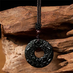 Buddha Stones Tibetan Nanyang Black-Green Jade PiXiu Peace Buckle Protection Necklace Pendant