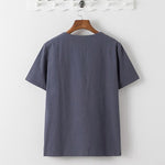 Buddha Stones Summer 2Pcs Plain Short Sleeve T-Shirt 7-8 Length Pants Cotton Linen Tang Suit Men's Meditation Cloth Set With Pockets