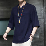 Buddha Stones Casual Vintage  Chinese Frog-Button Men's Half Sleeve Cotton Linen T-Shirt