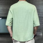 Buddha Stones Casual Vintage  Chinese Frog-Button Men's Half Sleeve Cotton Linen T-Shirt