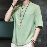 Buddha Stones Casual Vintage  Chinese Frog-Button Men's Half Sleeve Cotton Linen T-Shirt