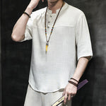 Buddha Stones Casual Vintage  Chinese Frog-Button Men's Half Sleeve Cotton Linen T-Shirt