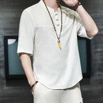Buddha Stones Casual Vintage  Chinese Frog-Button Men's Half Sleeve Cotton Linen T-Shirt