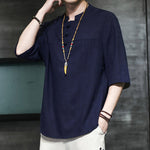 Buddha Stones Casual Vintage  Chinese Frog-Button Men's Half Sleeve Cotton Linen T-Shirt