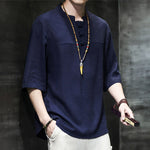Buddha Stones Casual Vintage  Chinese Frog-Button Men's Half Sleeve Cotton Linen T-Shirt